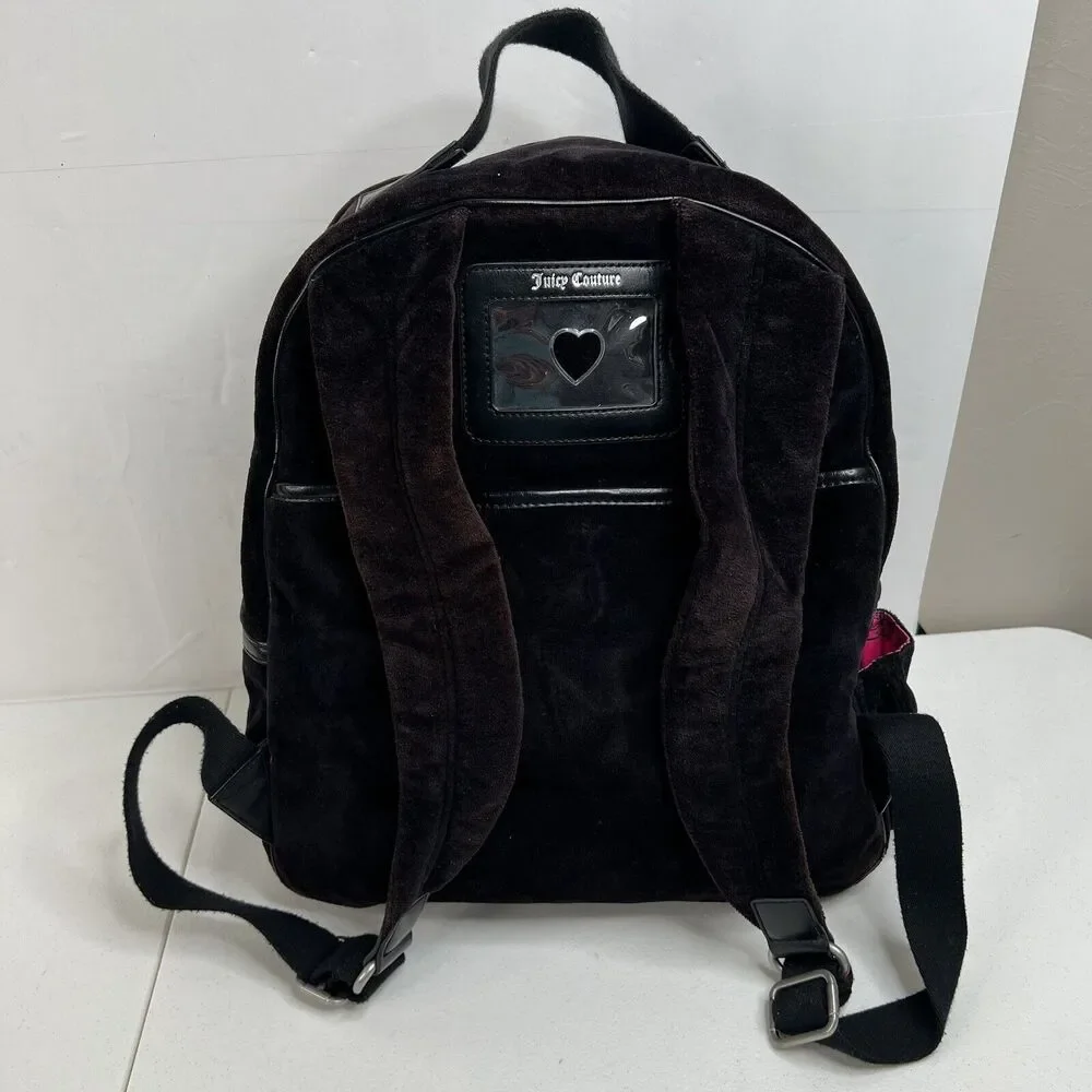 Y2K‎ Vintage JUICY COUTURE Black Velour Backpack Bookbag Weekend Bag Travel